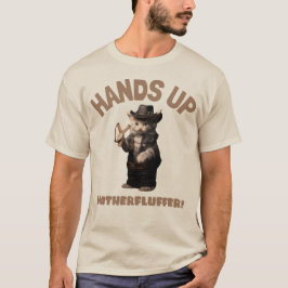Händer Up Motherfluffer Funny Cute Cowboy Cat T Shirt