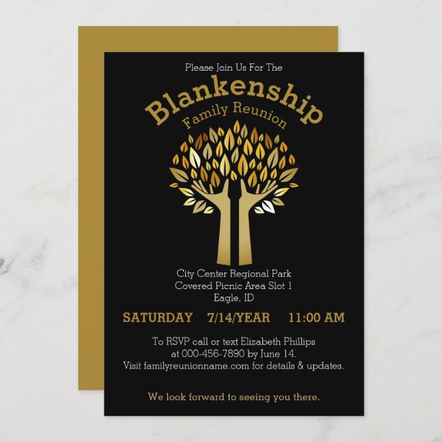 Händer Up Träd Löv Family Reunion-mall Inbjudningar (Fram/baksida)