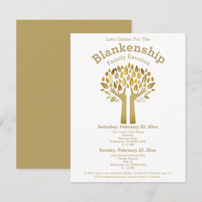 Händer Up Träd Löv Family Reunion-mall Inbjudningar (Fram/baksida)
