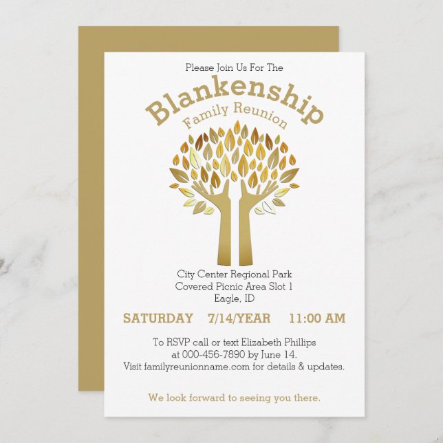 Händer Up Träd Löv Family Reunion-mall Inbjudningar (Fram/baksida)