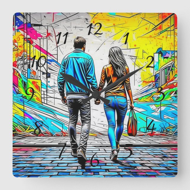 Händer Urban Street Art Fyrkantig Klocka (Framsida)