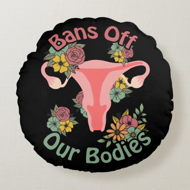 Händerna bort från våra kroppar rund kudde (Framsidan)