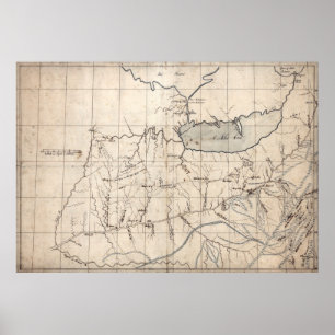 HANDERS KARTA OHIO RIVER VALLEY 1753 POSTER