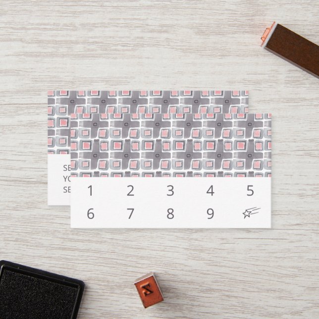 Handfärgad vattenfärgsruta Mönster Enkel 10 Lojalitetskort (Fram/Back In Situ)