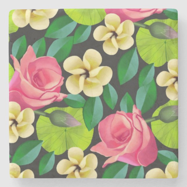 Handfärgade blommor, design-67459 stenunderlägg (Framsidan)