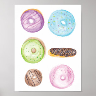 Handfärgade, frostade, blandade Donuts Poster