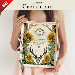 HANDFASTCERTIFIKAT STAG ANTLERS PAGAN-BLOMMIGT POSTER