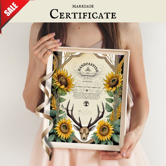 HANDFASTCERTIFIKAT STAG ANTLERS PAGAN-BLOMMIGT POSTER (Skapare uppladdad)
