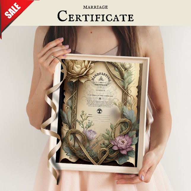 HANDFASTSTÄLL CERTIFIKAT BLOMMIGT CELTIC WICCA PAG POSTER (Skapare uppladdad)
