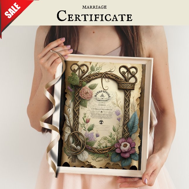 HANDFASTSTÄLL CERTIFIKAT BLOMMIGT CELTIC WICCA PAG POSTER (Skapare uppladdad)