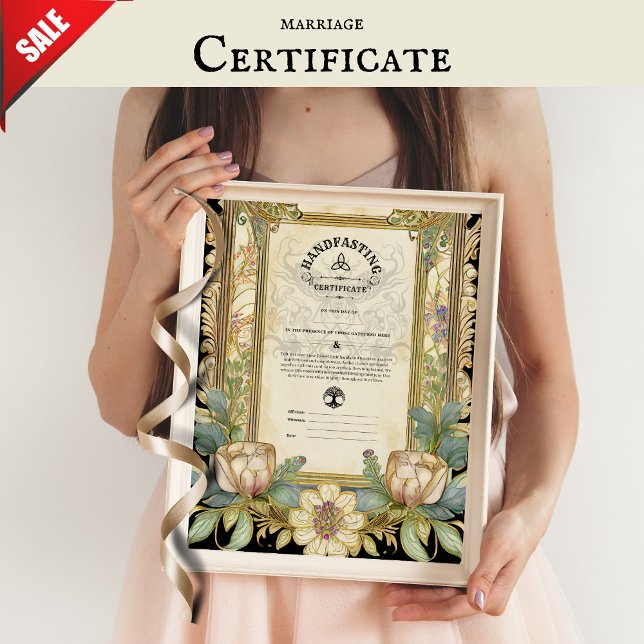 HANDFASTSTÄLL CERTIFIKAT BLOMMIGT CELTIC WICCA PAG POSTER (Skapare uppladdad)