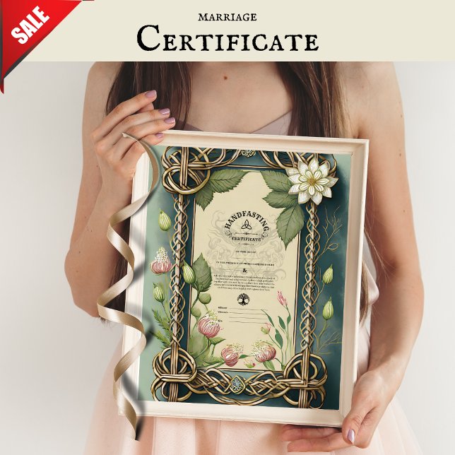 HANDFASTSTÄLL CERTIFIKAT GRÖNT CELTIC WICCA PAGAN POSTER (Skapare uppladdad)