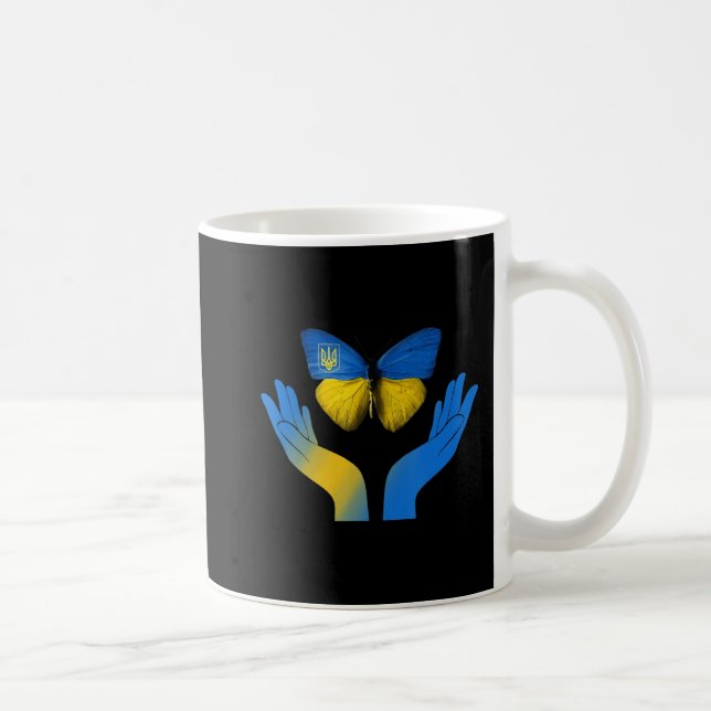 Handfjäril Ukraina Ukrainas ukrainska Flagga Ställ Kaffemugg (Höger)