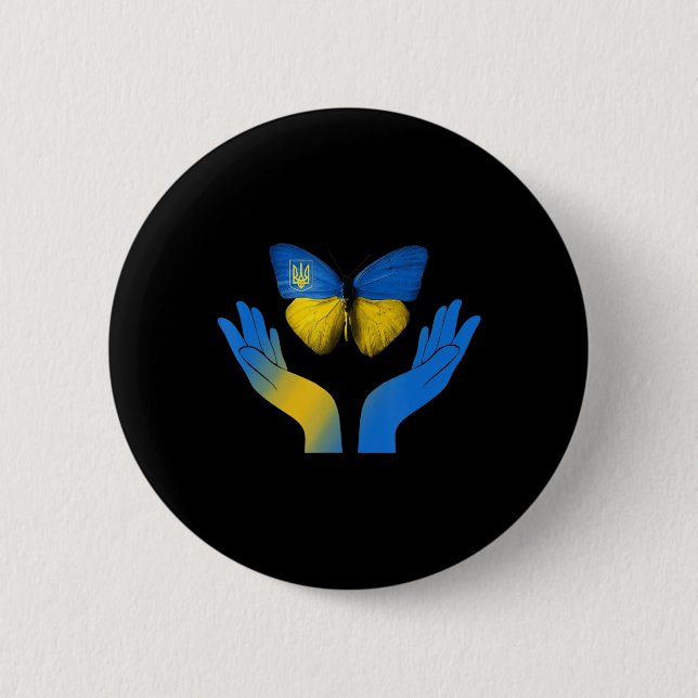 Handfjäril Ukraina Ukrainas ukrainska Flagga Ställ Knapp (Framsida)