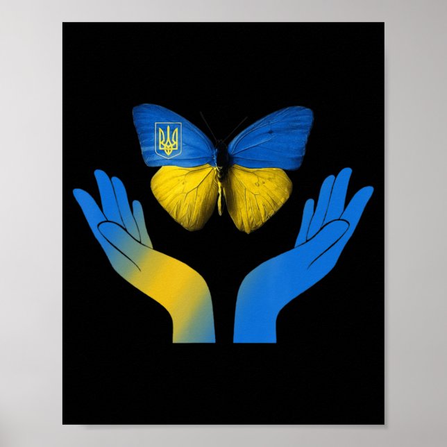 Handfjäril Ukraina Ukrainas ukrainska Flagga Ställ Poster (Framsidan)