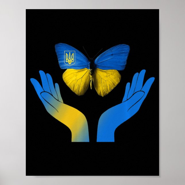 Handfjäril Ukraina Ukrainas ukrainska Flagga Ställ Poster (Framsidan)