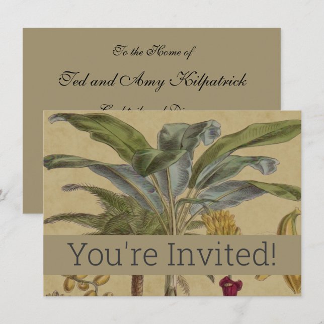 Handflatan Antique Tropical Fruit Botanical Art Inbjudningar (Fram/baksida)