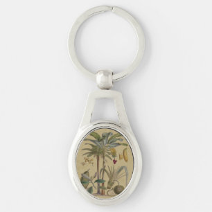 Handflatan Antique Tropical Fruit Botanical Art Ovalt Silverfärgad Nyckelring