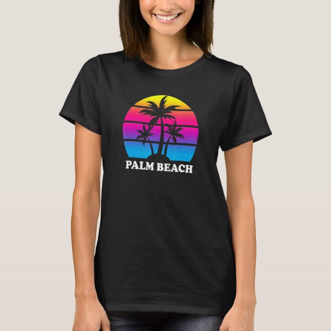 Handflatan Beach Florida Retro Handflatan Träd Sun T Shirt (Framsida)