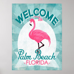 Handflatan Beach Florida Rosa Flamingo - Vintage R Poster