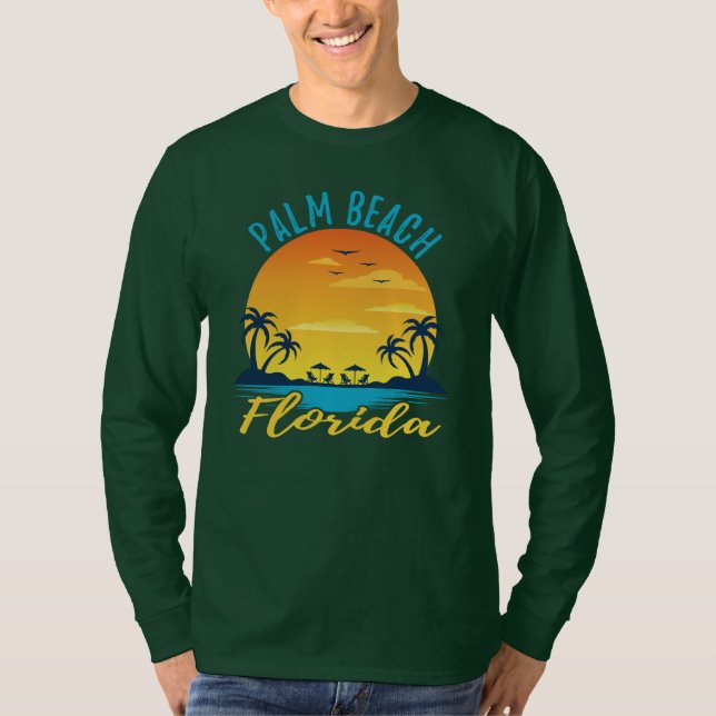 Handflatan Beach Florida Sunset Retro Vacation T Shirt (Framsida)