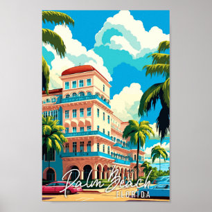 Handflatan Beach Florida USA vintage resor illustr Poster