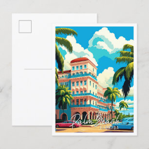Handflatan Beach Florida USA vintage resor illustr Vykort
