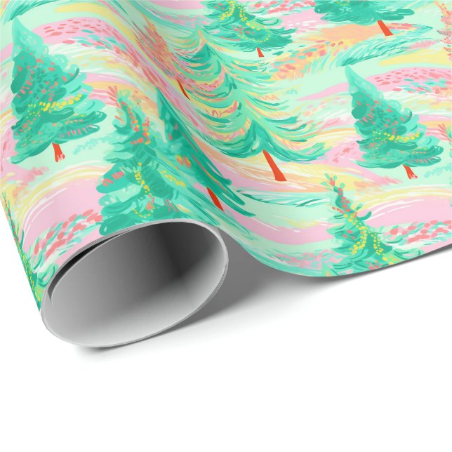 Handflatan Beach-julen Watercolor Träd Presentpapper (Rullad Hörn)