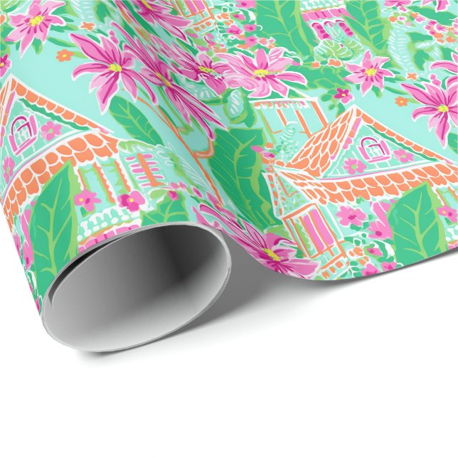 Handflatan Beach-julhuset Vatercolor Gingertea Hou Presentpapper (Rullad Hörn)