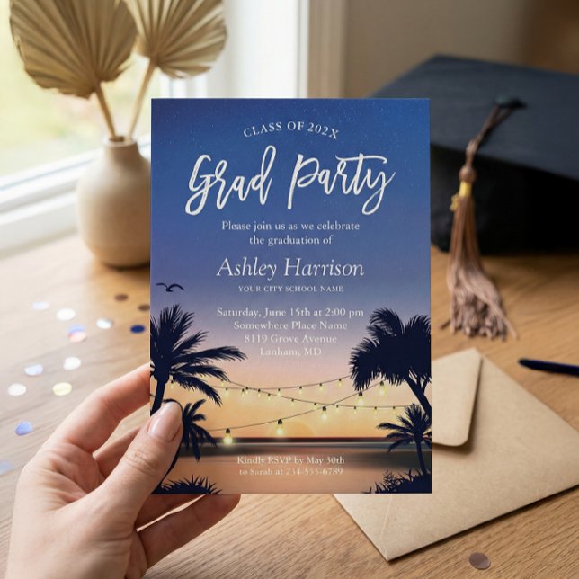 Handflatan Beach Sunset String Ljus Studentfest Inbjudningar (Skapare uppladdad)