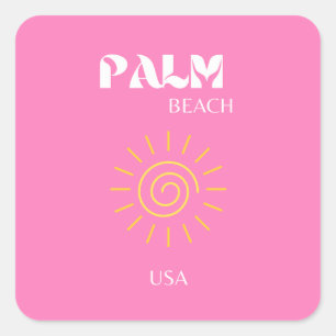 Handflatan Beach, Travel Art, Preppy, Rosa Fyrkantigt Klistermärke