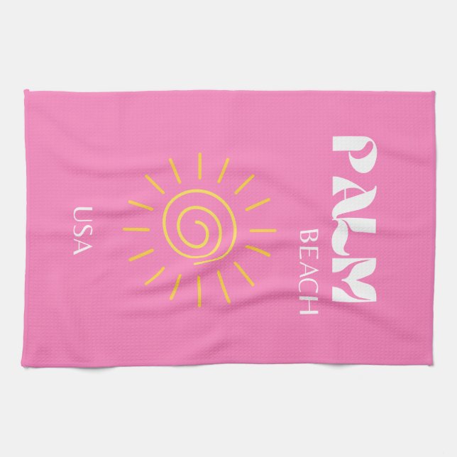 Handflatan Beach, Travel Art, Preppy, Rosa Kökshandduk (Horisontell)