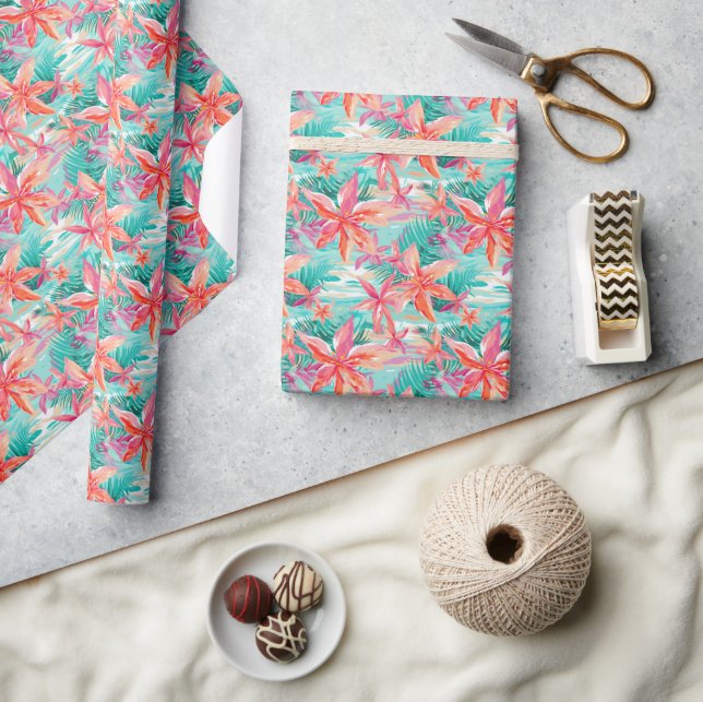 Handflatan Beach Tropical Beach Flowers Presentpapper (Hantverk)