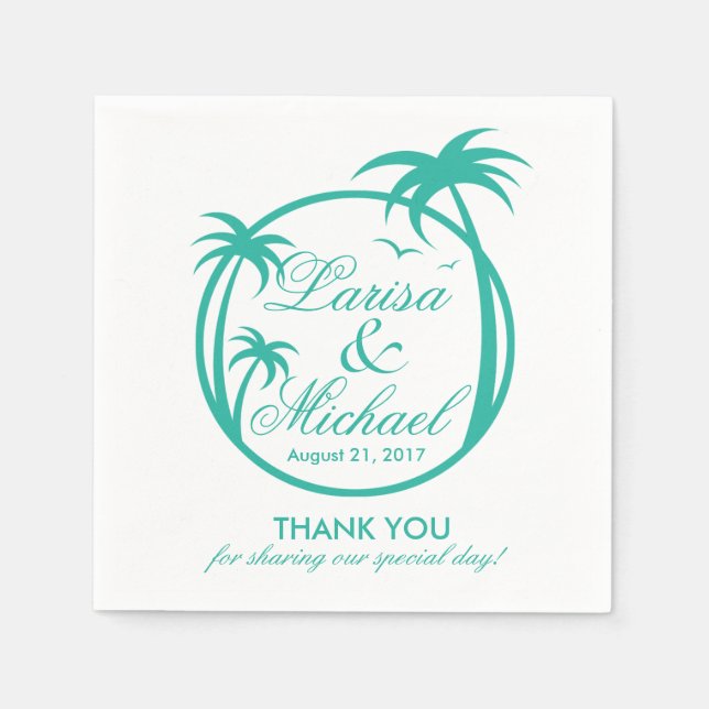 Handflatan Beach Tropical Logotyp | aqua white Pappersservett (Framsidan)