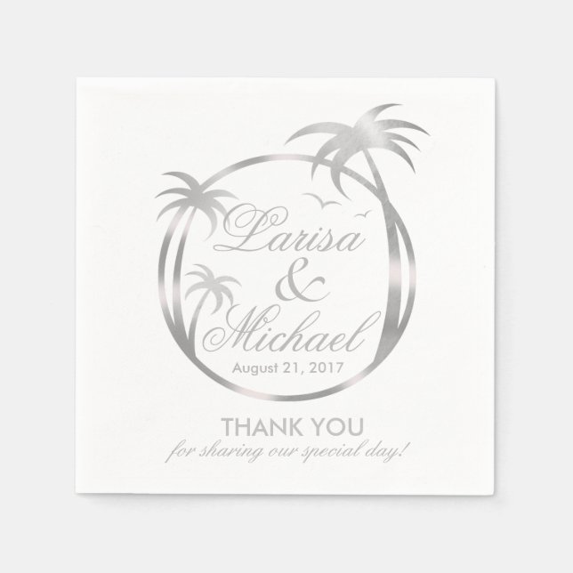 Handflatan Beach Tropical Logotyp | faux silver fo Pappersservett (Framsidan)