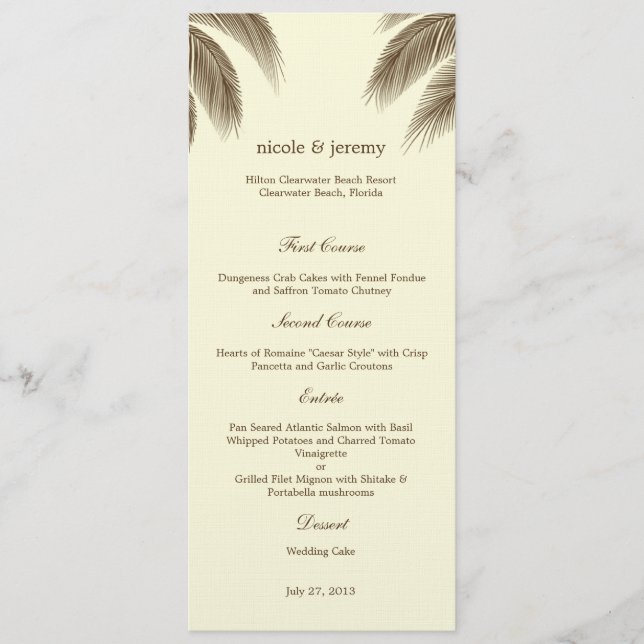 Handflatan Beach Wedding Menu Card - Brown Meny (Framsida)