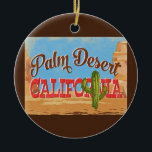 Handflatan Desert California Tecknad Desert Retro  Julgransprydnad Keramik<br><div class="desc">Handflatan Desert California neo vintage resor-design i lustig tecknad retro stil med öknen,  en kaktus och sten. Blått,  brunt och rött med grönt.</div>
