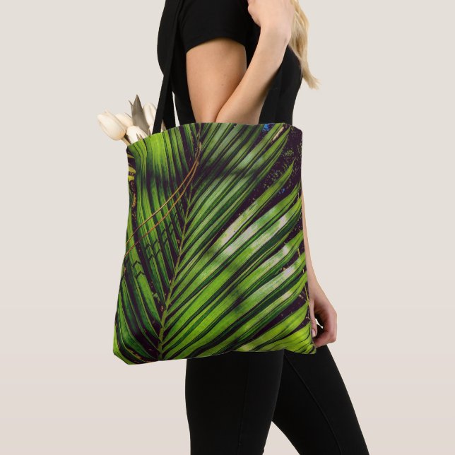 Handflatan Frond, Gräs Nål och skuggor Tote Tygkasse (Närbild)