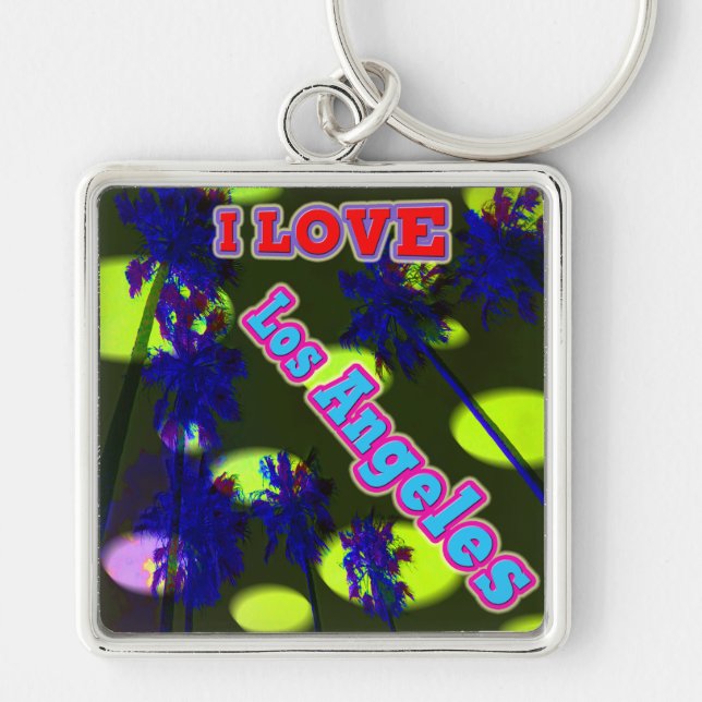 "Handflatan Himlar: I KÄRLEK Los Angeles 3"-nyckel Fyrkantig Silverfärgad Nyckelring (Framsidan)