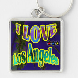 "Handflatan Himlar: I KÄRLEK Los Angeles 4" nyckel Fyrkantig Silverfärgad Nyckelring
