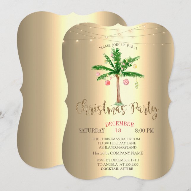 Handflatan jul Bollar,String Ljus Guld Inbjudningar (Fram/baksida)