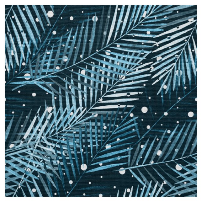Handflatan lämnar blått med vit polka dots. tyg (Provkarta)