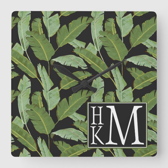 Handflatan lämnar den | monogramen fyrkantig klocka (Framsida)
