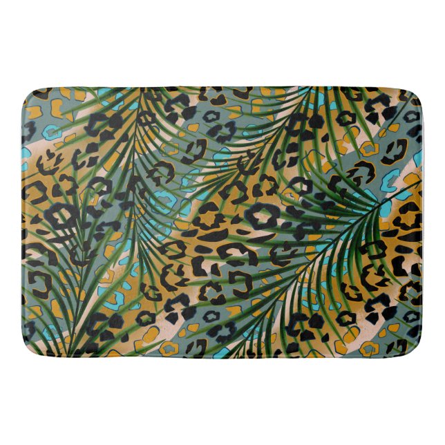 Handflatan lämnar på en leopard bakgrund. badrumsmatta (Framsidan)