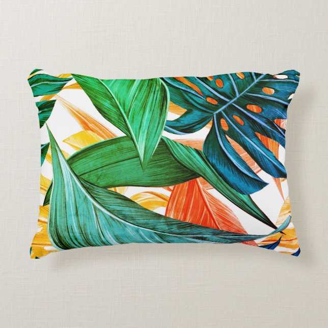 Handflatan lämnar tropiska exotiska accentkuddar prydnadskudde (Framsidan)