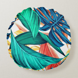 Handflatan lämnar tropiska exotiska accentkuddar rund kudde