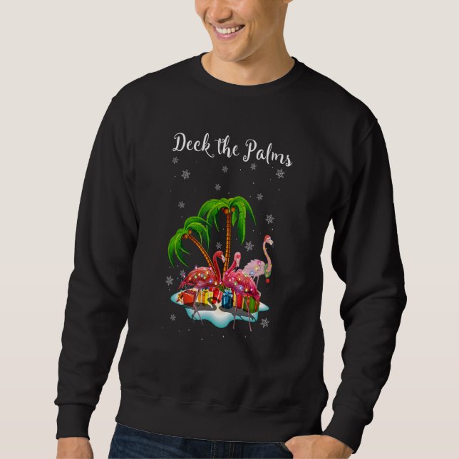 Handflatan Ljus Merry Flamingo Julgran Coconut Lång Ärmad Tröja (Framsida)