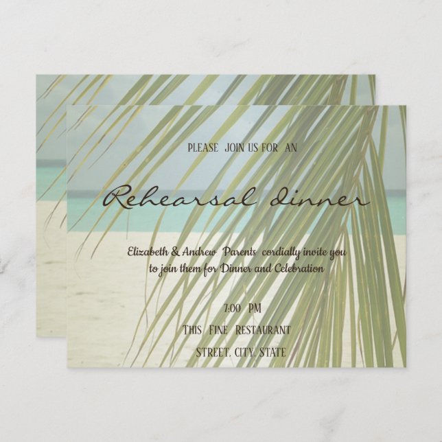 Handflatan Löv Beach Rehearsal Middag Inbjudningar (Fram/baksida)