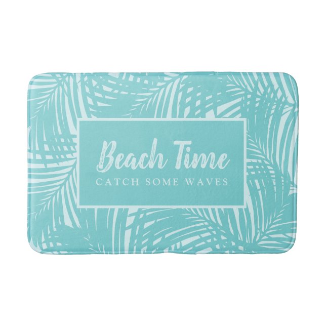 Handflatan Löv Beach Time Mod Turcos Blue Mönster Badrumsmatta (Framsidan)