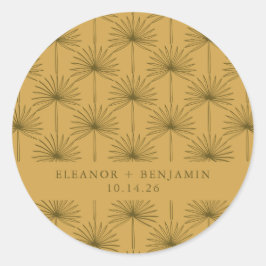 Handflatan Löv Botaniska Mustard Gult Personligt b Runt Klistermärke